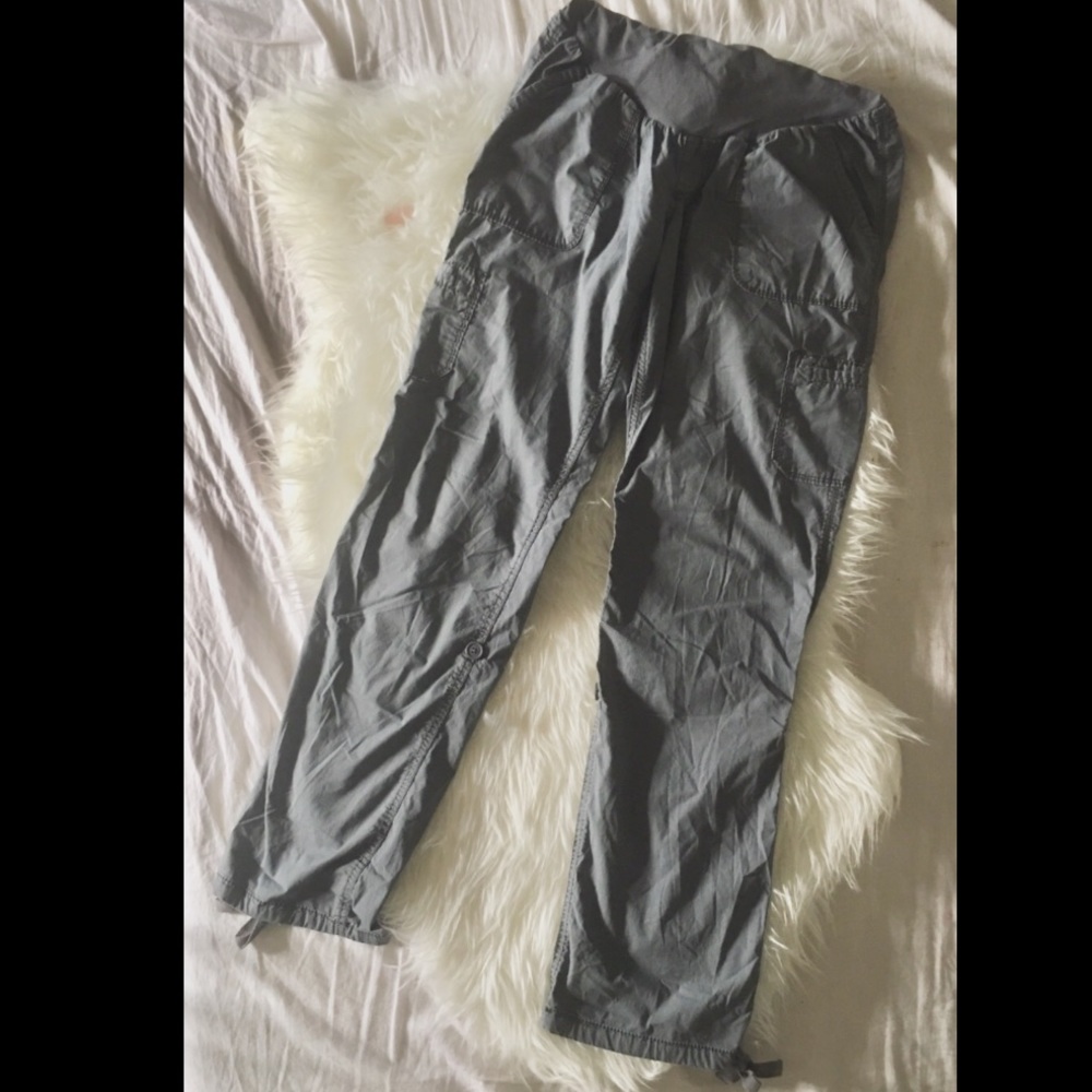 Grey motherhood maternity cargo pants full panel